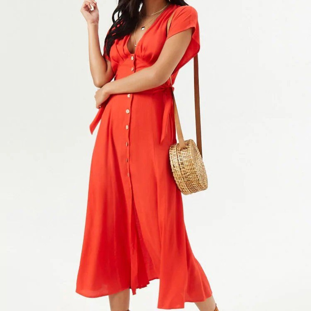 NWT Red button-front midi dress